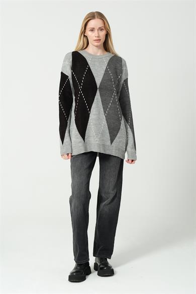 BAKLAVA DESENLİ TRİKO KAZAK GRİ