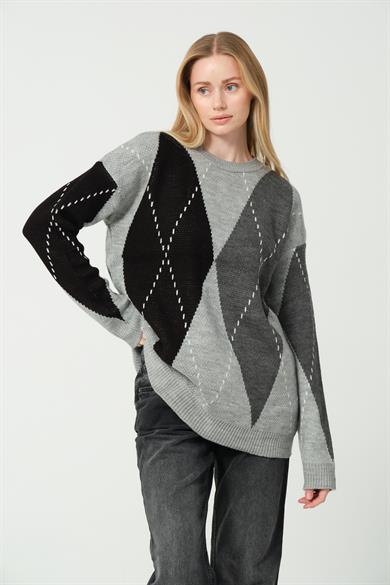 BAKLAVA DESENLİ TRİKO KAZAK GRİ