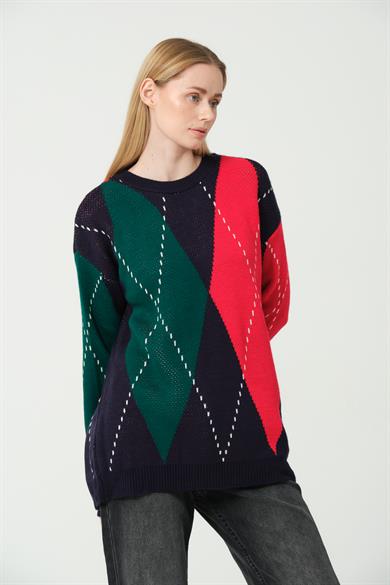 BAKLAVA DESENLİ TRİKO KAZAK LACİVERT