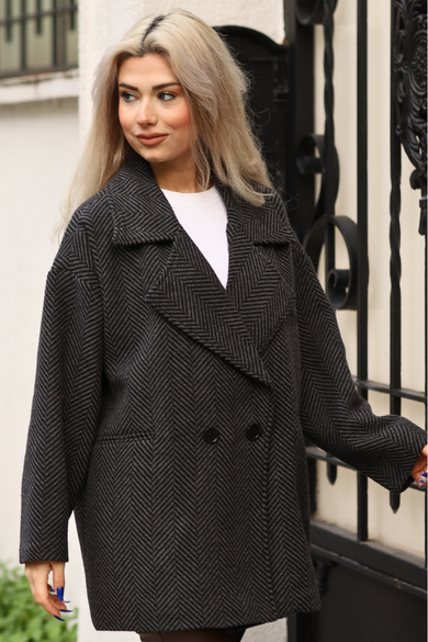 BALIK SIRTI OVERSİZE ASTARLI  KISA  KAŞE KABAN ANTRASİT