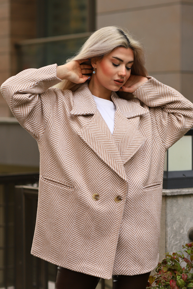 BALIK SIRTI OVERSİZE ASTARLI  KISA  KAŞE KABAN TAŞ