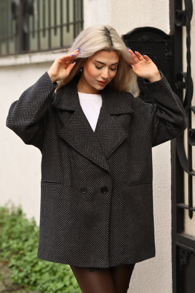 BALIK SIRTI OVERSİZE ASTARLI  KISA  KAŞE KABAN ANTRASİT