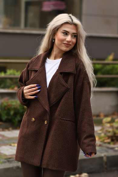 BALIK SIRTI OVERSİZE ASTARLI  KISA  KAŞE KABAN ACI KAHVE