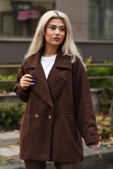 BALIK SIRTI OVERSİZE ASTARLI  KISA  KAŞE KABAN ACI KAHVE