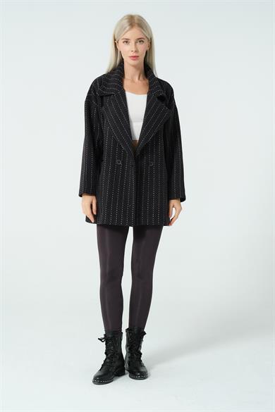 BALIKSIRTI ÇİZGİ DESENLİ KABAN ANTRASİT