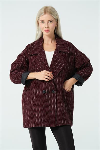 BALIKSIRTI ÇİZGİ DESENLİ KABAN BORDO