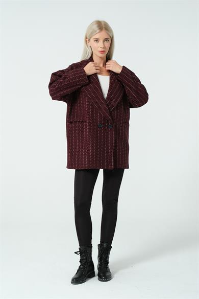 BALIKSIRTI ÇİZGİ DESENLİ KABAN BORDO