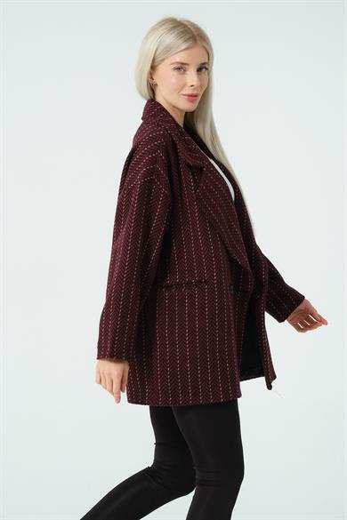 BALIKSIRTI ÇİZGİ DESENLİ KABAN BORDO