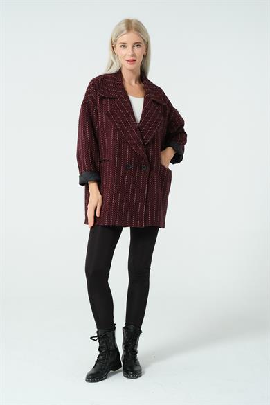 BALIKSIRTI ÇİZGİ DESENLİ KABAN BORDO