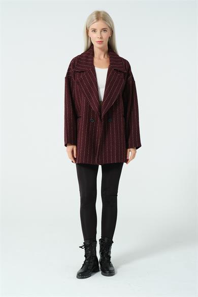 BALIKSIRTI ÇİZGİ DESENLİ KABAN BORDO