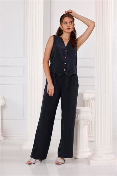 DÜĞMELİ KOLSUZ YELEKLİ TAKIM  ANTRASİT