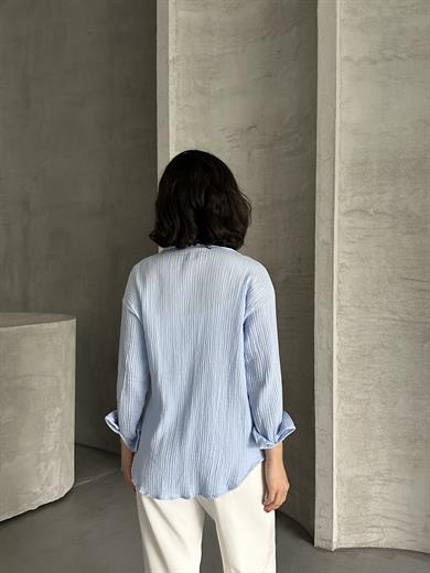Kadın Bebe Mavisi Müslin Kumaş Oversize Gömlek