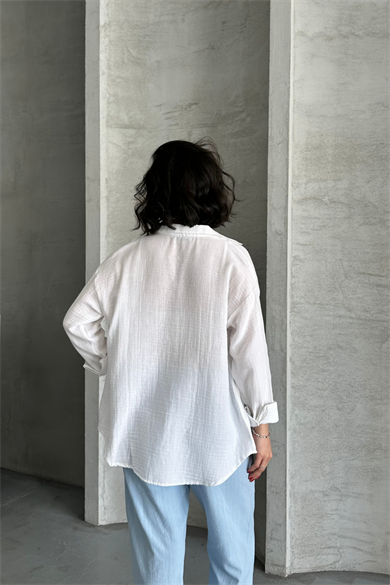 Kadın Beyaz Müslin Kumaş Oversize Gömlek