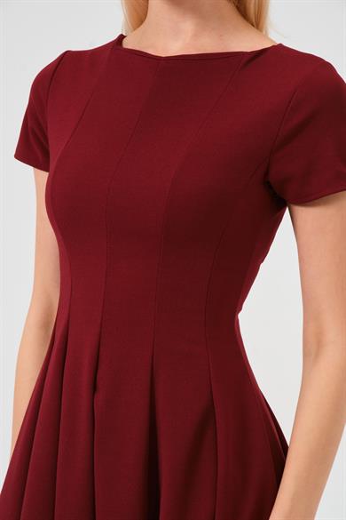 Kadın Bordo Eteği Volanlı Mini Elbise