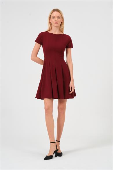 Kadın Bordo Eteği Volanlı Mini Elbise