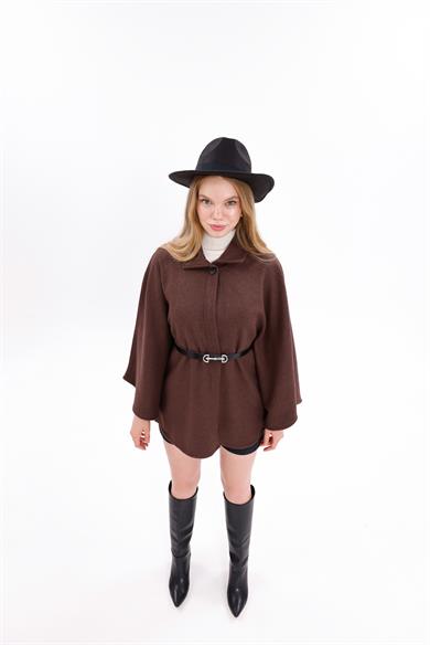 KADIN KEMERLİ KAŞE PANÇO ACI KAHVE 