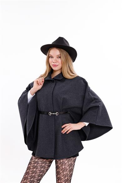 KADIN KEMERLİ KAŞE PANÇO ANTRASİT