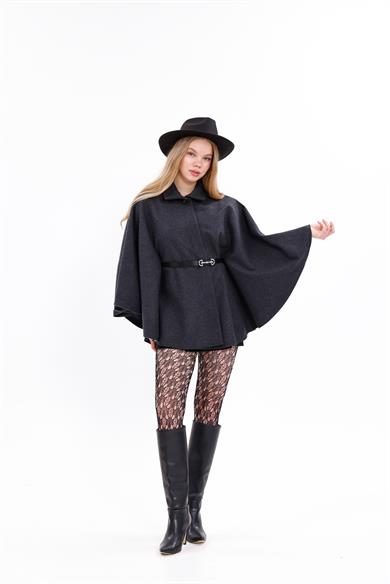 KADIN KEMERLİ KAŞE PANÇO ANTRASİT