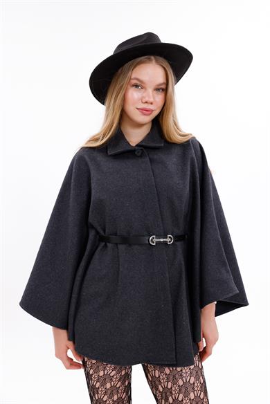 KADIN KEMERLİ KAŞE PANÇO ANTRASİT