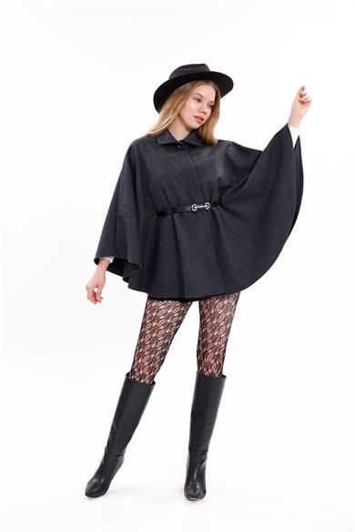 KADIN KEMERLİ KAŞE PANÇO ANTRASİT