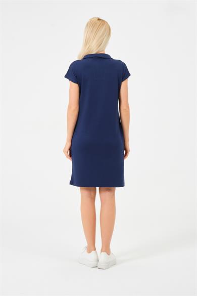 Kadın Lacivert Polo Yaka Modal Kısa Elbise