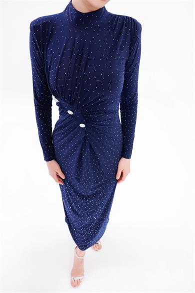 Kadın Larcivet Taşlı Uzun Kollu Sandy Abiye Elbise