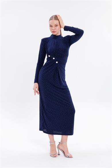 Kadın Larcivet Taşlı Uzun Kollu Sandy Abiye Elbise