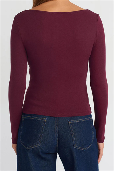KAYIK YAKA BLUZ BORDO