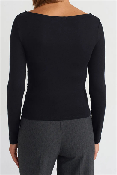 KAYIK YAKA BLUZ SİYAH