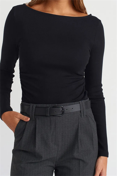 KAYIK YAKA BLUZ SİYAH