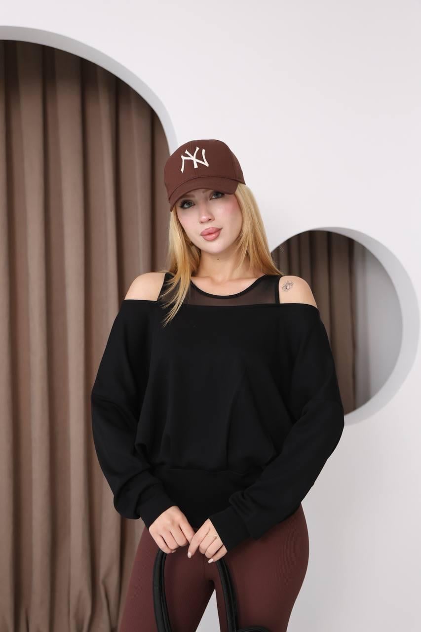 Kadın Siyah Kayık Yaka Oversize Salaş Dökümlü Modal Bluz