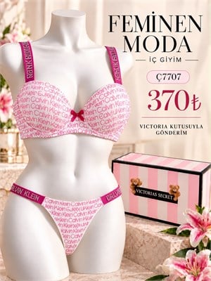 ç7707 - Destekli askıları taşlı calvin klein sütyen takımı(kutulu) - pembe
