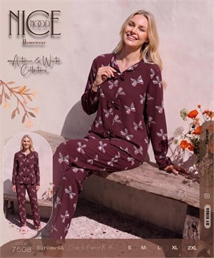Ç7508 BÜRÜMCÜK FİYONKLU UZUN KOLLU TAKIM- BORDO