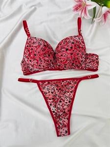 Ç1300  DESTEKLİ  KALPLİ ZEBRA DESEN SÜTYEN TAKIMI-KIRMIZI