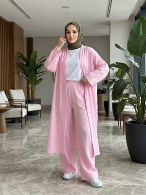 1823-müslin kumaş pantolonlu takım-pembe 