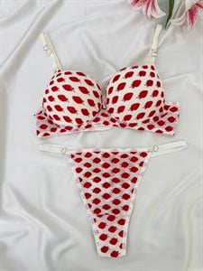 Ç9797 DESTEKLİ ÇİLEK BASKILI SÜTYEN TAKIMI-BEYAZ