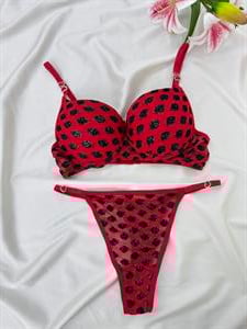 Ç9797 DESTEKLİ ÇİLEK BASKILI SÜTYEN TAKIMI-KIRMIZI