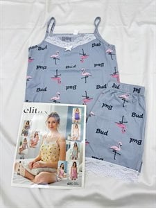 ç0010-milan kumaş şortlu ip askılı flamingo  pijama takımı-gri