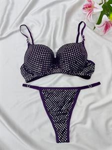 Ç767  DESTEKLİ  SİMLİ SHİNE SÜTYEN TAKIMI-MOR(GÜMÜŞ)