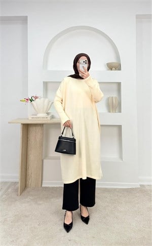 7048-soğuk iplik kumaş triko tunik-krem