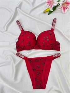 Ç7930 DESTEKLİ KİRAZ BASKILI SÜTYEN TAKIMI-KIRMIZI