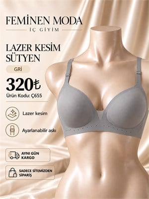 ç655  lazer kesim tül detaylı sütyen-gri