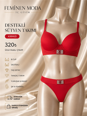 ç5649-destekli Victoria sütyen takımı-kırmızı
