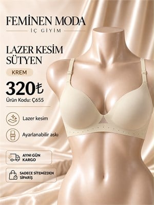ç655  lazer kesim tül detaylı sütyen-krem