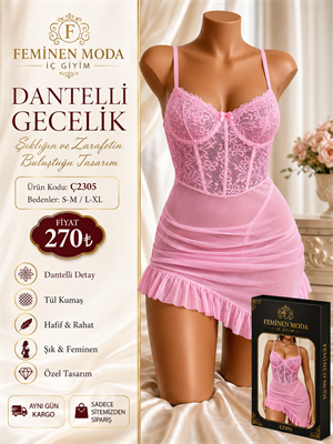 ç2305-dantelli gecelik-pembe