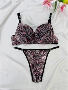 Ç1300  DESTEKLİ  KALPLİ ZEBRA DESEN SÜTYEN TAKIMI-GRİ