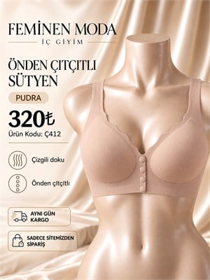 ç412  lazer kesim kendinden çizgili çıtçıtlı sütyen-pudra