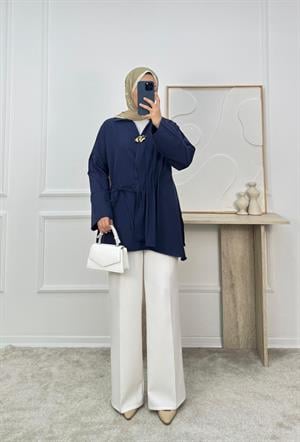 1326-terikoton kumaş bağlamalı kimona-lacivert