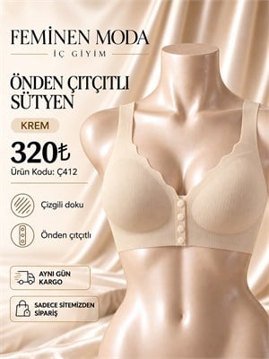 ç412  lazer kesim kendinden çizgili çıtçıtlı sütyen-ten