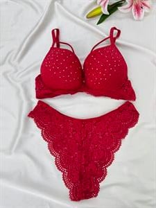 Ç1961 DESTEKLİ ÇAPRAZ TAŞLI SÜTYEN TAKIMI-KIRMIZI